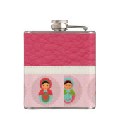 Schöne russische Verschachtelungs-Puppen auf Leder Flachmann (Rückseite)