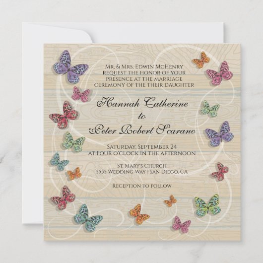 Schöne Rustikale Butterfly-Einladung Einladung (Vorderseite)