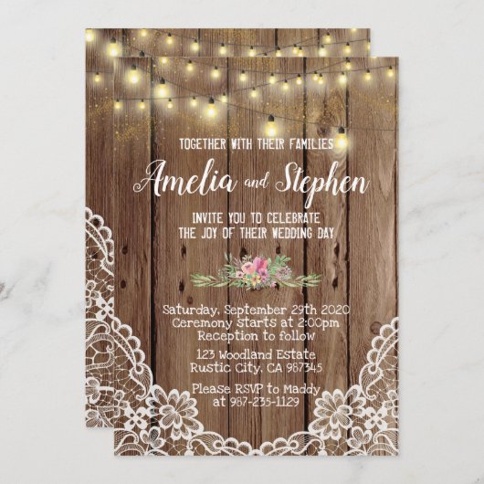 Schöne, rustikale Hochzeitsfeier Einladung (Vorne/Hinten)