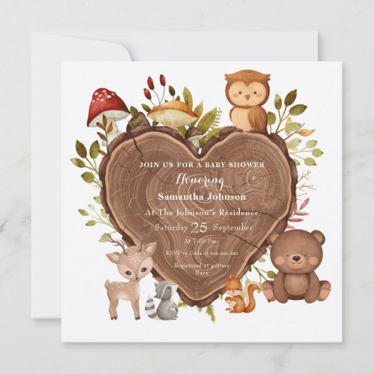 Schöne rustikale Holztierdusche Einladung (Vorderseite)