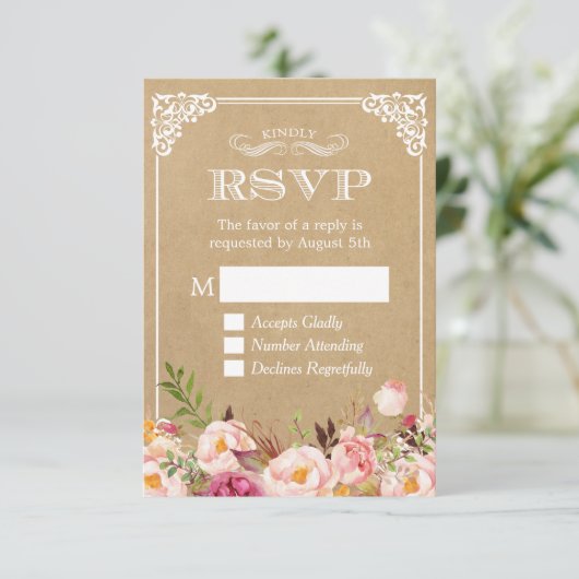 Schöne, rustikale Kraft Elegant Wedding UAWG RSVP Karte (Stehend Vorderseite)