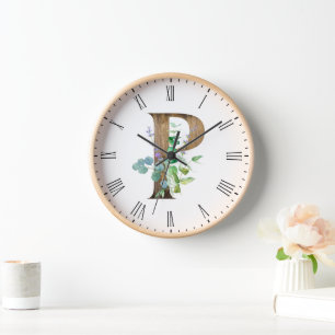 Schöne rustikale Letter P Holzrahmen-Uhr Uhr