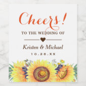 Schöne rustikale Sonnenblumen heitern die Hochzeit Weinetikett (Einzelnes Label)