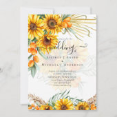 Schöne rustikale Sonnenblumen Pampas Grass Wedding Einladung (Vorderseite)