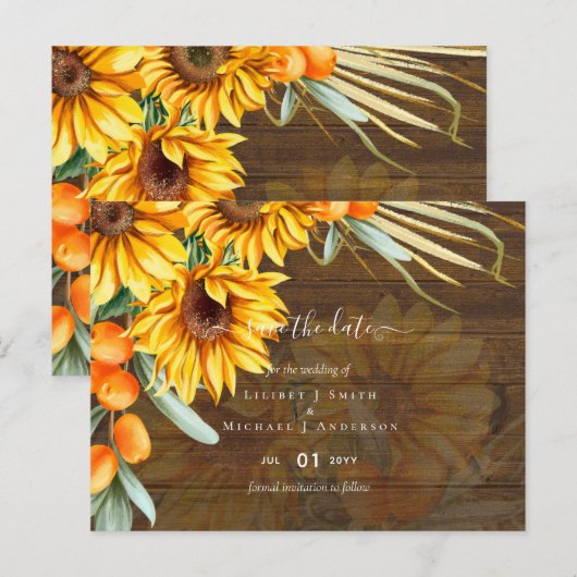 Schöne rustikale Sonnenblumen Pampas Grass Wedding Postkarte (Vorne/Hinten)
