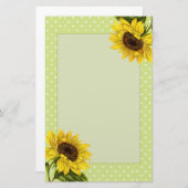 Schöne rustikale Sonnenblumen und grüne Polka-Punk Briefpapier (Vorne/Hinten)