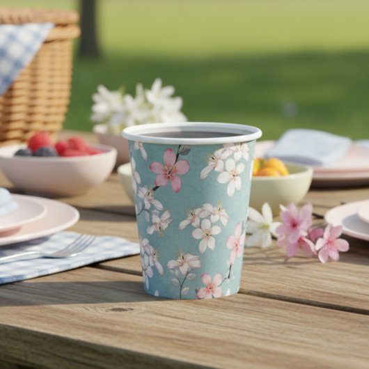 Schöne rustikale Vintage Kirschblüten Pappbecher
