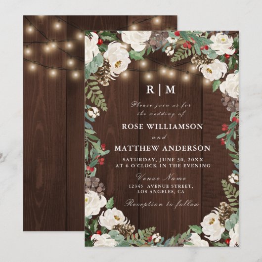 Schöne rustikale Winterhochzeit Einladung (Vorne/Hinten)