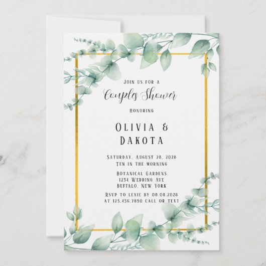 Schöne Sage Green Greenerity Gold Couples Dusche Einladung (Vorderseite)