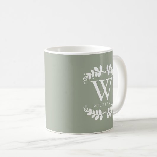 Schöne Sage Green Monogram Kaffeetasse (VorderseiteRechts)