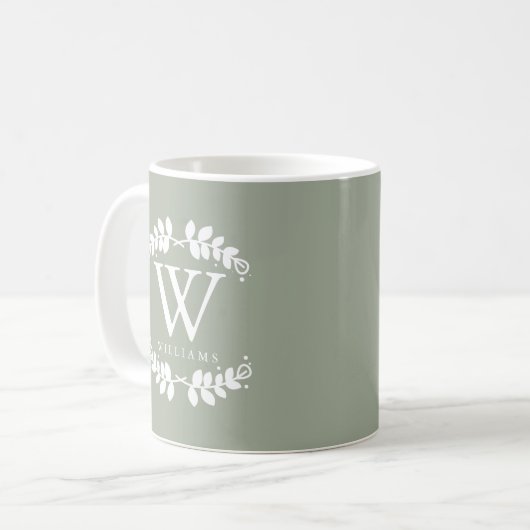 Schöne Sage Green Monogram Kaffeetasse (Vorderseite Links)