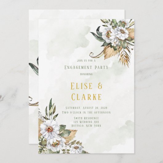 Schöne Sage und White Peony Engagement Party Einladung (Vorne/Hinten)