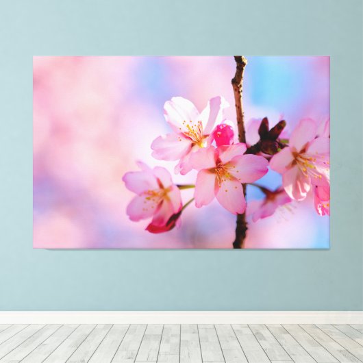 Schöne Sakura-Blume auf vertikaler Seite Leinwanddruck (Insitu (Holzboden))