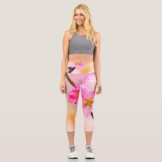 Schöne Sakura Kirschblüten Capri Leggings (Vorderseite)