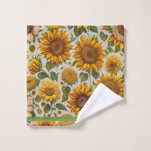 Schöne Sammlung moderner Sonnenblumen Badhandtuch Set (Waschlappen)