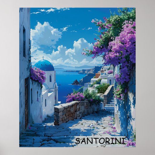Schöne Santorini Griechenland Blick auf den Ozean Poster (Vorne)