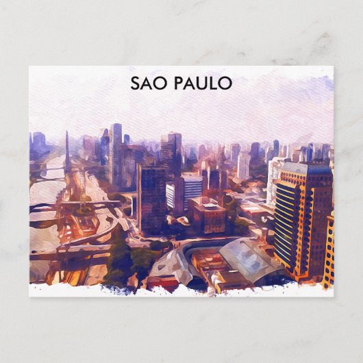 Schöne Sao Paulo Brasilien Skyline-Malerei Postkarte (Vorderseite)