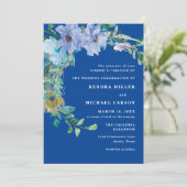 Schöne Sapphire Blue Floral Wedding Einladung (Stehend Vorderseite)