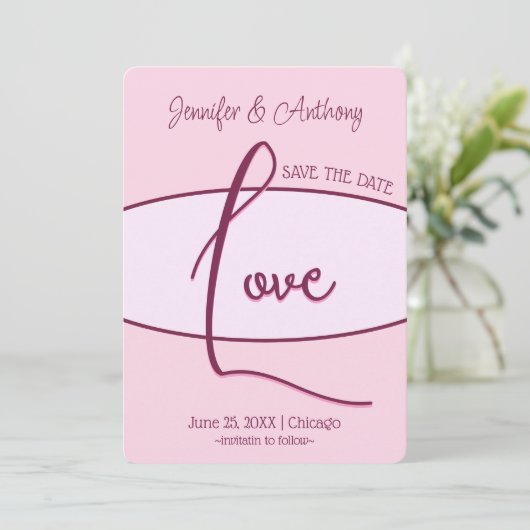 Schöne Save the Date rosa Liebe Hochzeit Einladung (Stehend Vorderseite)