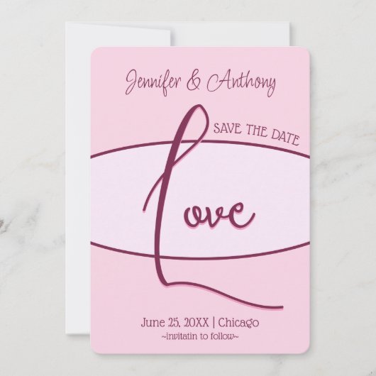 Schöne Save the Date rosa Liebe Hochzeit Einladung (Vorderseite)