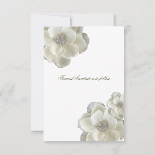 Schöne, Save the Date weiße Rosen & Bling. (Rückseite)