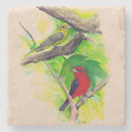 Schöne Scarlet Tanager Malerei Steinuntersetzer