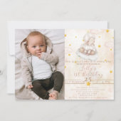 Schöne, schaf-rosa Wolkensterne 1. Geburtstag Einladung (Vorderseite)