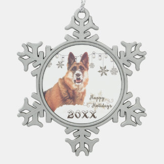 Schöne Schäferhund-Feiertags-Verzierung Schneeflocken Zinn-Ornament