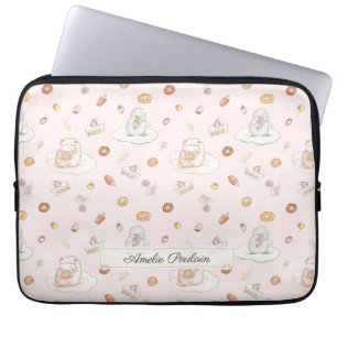 Schöne Schafpinguin Desserts Muster Baby Pink Laptopschutzhülle