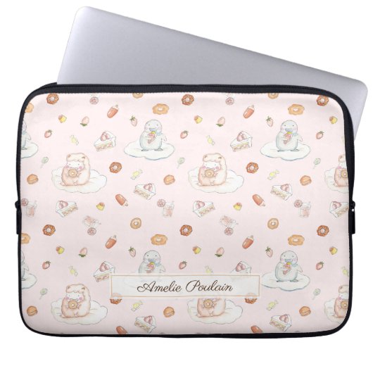Schöne Schafpinguin Desserts Muster Baby Pink Laptopschutzhülle (Vorderseite)