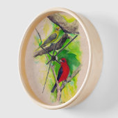 Schöne Scharlachteänger Vogelmalerei Uhr (Winkel)