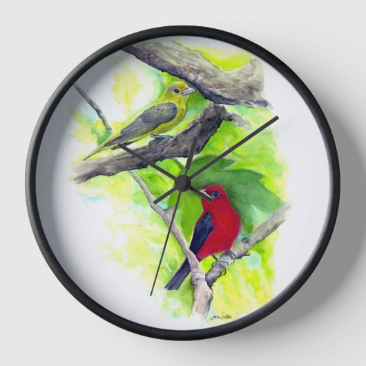 Schöne Scharlachteänger Vogelmalerei Uhr (Vorderseite)