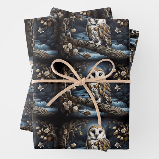 Schöne Scheuneneule auf einem Zweig Geschenkpapier Set (Beispiel)