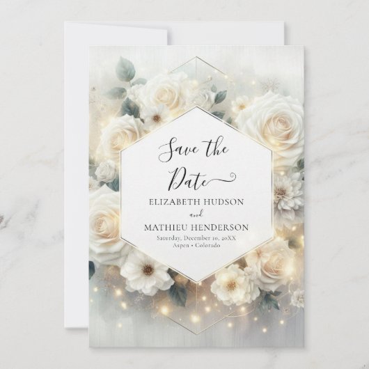 Schöne schick White Roses Wedding Save The Date (Vorderseite)