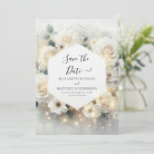 Schöne schick White Roses Wedding Save The Date (Stehend Vorderseite)