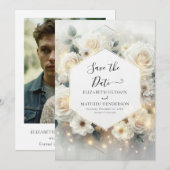 Schöne schick White Roses Wedding Save The Date (Vorne/Hinten)