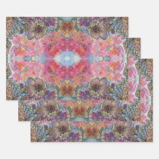 Schöne, schicke Blumengarten Wasserfarben Malerei Geschenkpapier Set (Set)