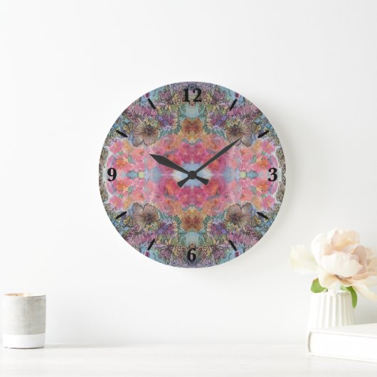Schöne, schicke Blumengarten Wasserfarben Malerei Große Wanduhr (Zuhause)