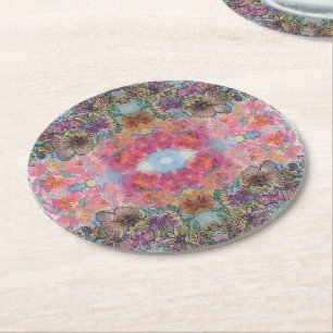 Schöne, schicke Blumengarten Wasserfarben Malerei Runder Pappuntersetzer