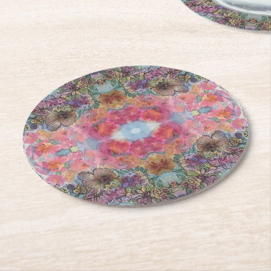 Schöne, schicke Blumengarten Wasserfarben Malerei Runder Pappuntersetzer (Angewinkelt)