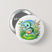 Schöne Schildkröte, die durch ein Feld führt Button (Vorne & Hinten)