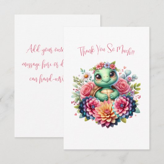 Schöne Schildkröte mit Blumen dank Karte (Vorne/Hinten)