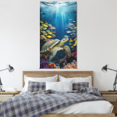 Schöne Schildkröten, Fische und Pflanze am Meer Le Leinwanddruck (Insitu (Schlafzimmer))