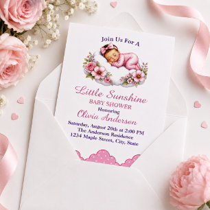 Schöne schlafende Baby-Mädchen-Cloud-Baby-Party Einladung