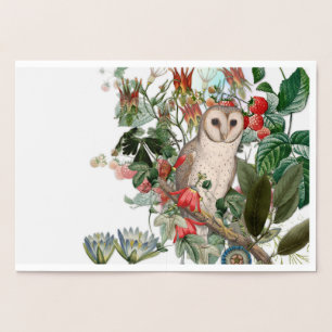 Schöne Schleiereule und Vintage-Blumen Folienkarte