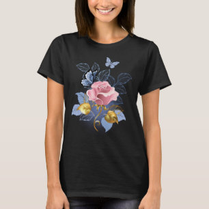 Schöne Schmetterling Rosa Rosen Schmetterling Flor T-Shirt