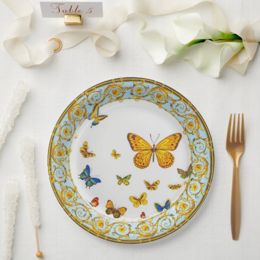 Schöne Schmetterlinge Barockstil China Pappteller (Hochzeit)