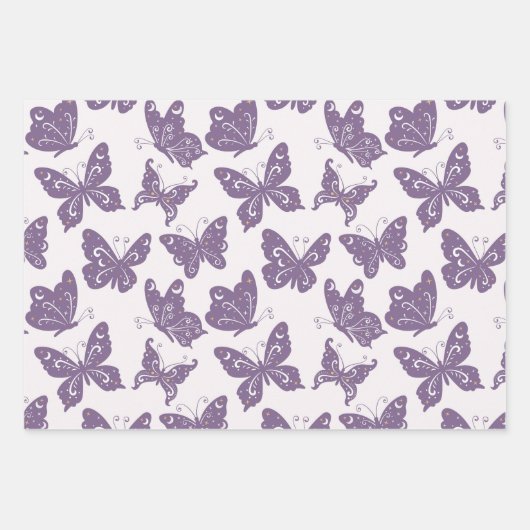 Schöne Schmetterlinge in Lila Geschenkpapier Set (Vorderseite 3)