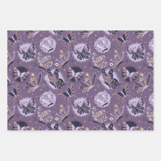 Schöne Schmetterlinge in Lila Geschenkpapier Set (Vorderseite 2)