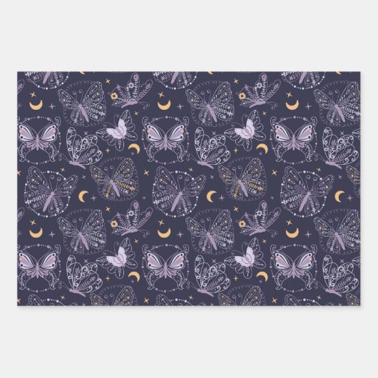 Schöne Schmetterlinge in Lila Geschenkpapier Set (Vorderseite)